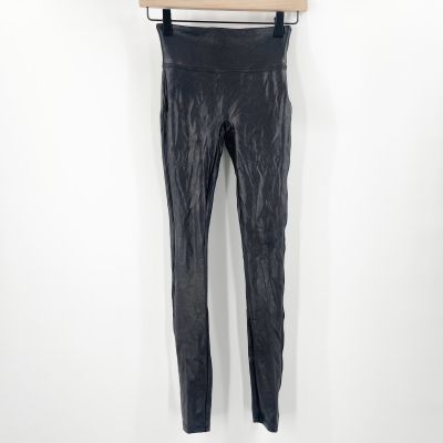 SPANX Leggings Extra Small Black Faux Leather Shiny Stretch High Waisted Vegan